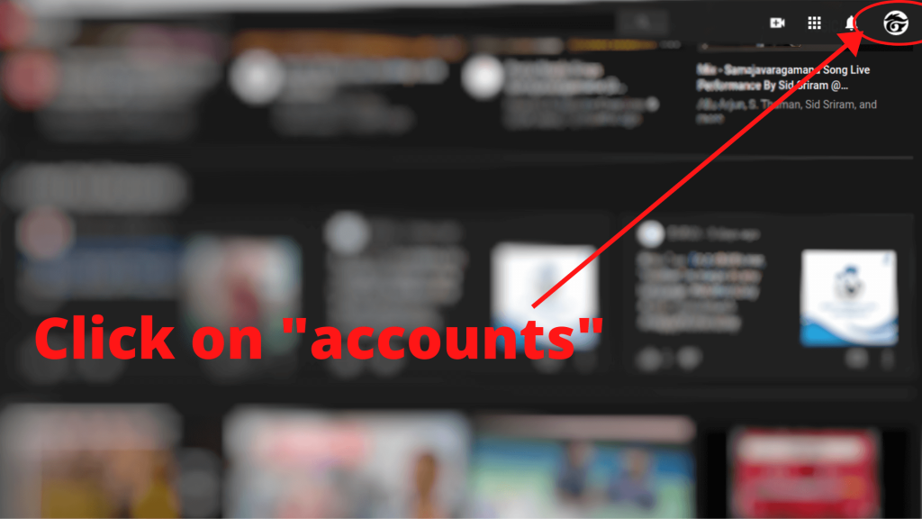 click on accounts (create YouTube channel step-1)